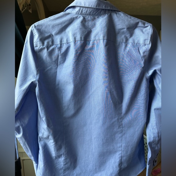 Lands End Women’s 8P Blue No Iron Button Up Shirt Supima Cotton Long - Picture 3 of 3